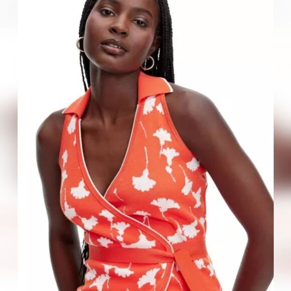 🆕Collared Sleeveless Ginkgo Sweaterknit Midi Wrap Dress - Picture 3 of 6